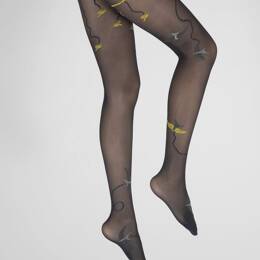 Collants 30D marine Hirondelles jaunes