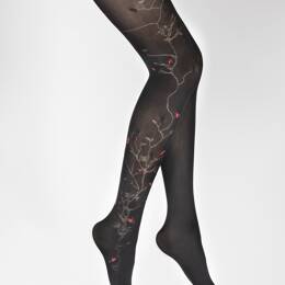 Collants 40D Arbre noir et Oiseaux rouges