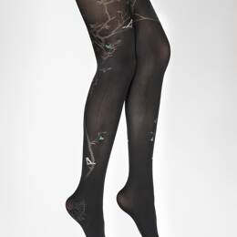 Collants 40D Arbre noir et Oiseaux verts