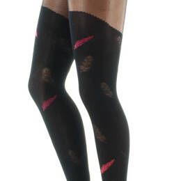Collants femme 40D plume noir et rouge