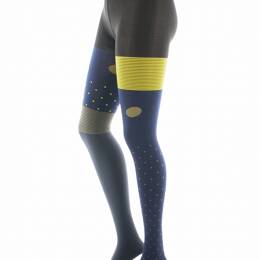 Collants femme 60D - Pois et rayures - Marine/Jaune