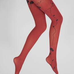 Collants rouge semi-opaque à fleurs noires et marine