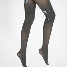 Collants kaki semi-opaque à fleurs vertes et bleues