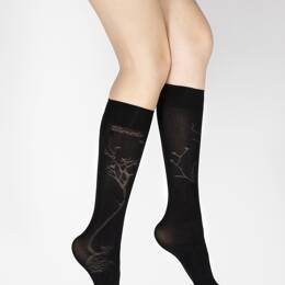 Mi-bas 40D Arbre noir en Maille Dévorée ton sur ton