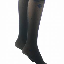 Mi-bas fins 30 deniers femme asymétriques noir pois et oiseaux marine