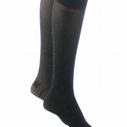 Mi-bas fins 30 deniers femme asymétriques pois rouges et oiseaux noir