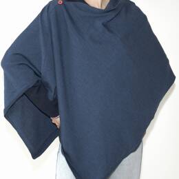 Poncho en pure laine mérinos pour femme - Bleu royal chiné - Fabriqué en France