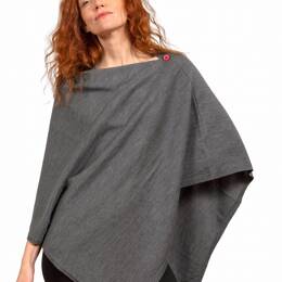 Poncho en pure laine mérinos pour femme – Gris clair chiné - Fabriqué en France