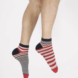 Socquettes de sport homme coton rayures asymétriques marine rouge