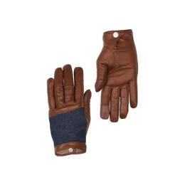 Gants femme en cuir marron et jean doublé cachemire