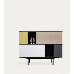 Buffet chêne massif et métal 3 portes 2 tiroirs