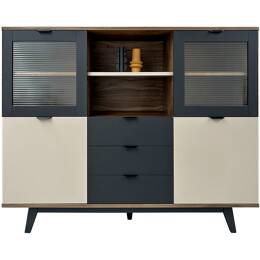 Vaisselier Noyer massif et laqué 4 portes 3 tiroirs