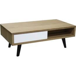 Table basse chêne massif et laqué 2 tiroirs