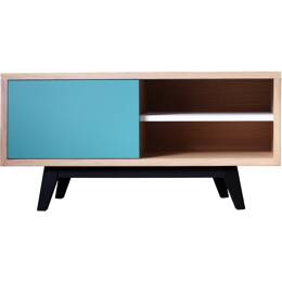 Buffet TV chêne massif et laqué 1 coulissant 1 niche