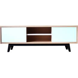 Buffet TV chêne massif et laqué 2 coulissants 1 niche