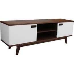 Buffet TV noyer naturel massif et laqué 2 portes