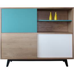 Buffet chêne massif et laqué 3 coulissants 1 niche