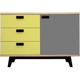 Buffet chêne blanchi massif et laqué 3 tiroirs 1 porte