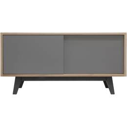 Buffet TV chêne massif et laqué 2 portes