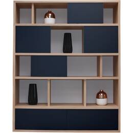 Bibliothèque chêne massif et laqué 2 tiroirs 4 portes