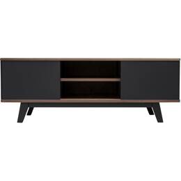 Buffet TV noyer naturel massif et laqué 2 portes