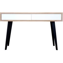 Console chêne blanchi massif et laqué 2 tiroirs