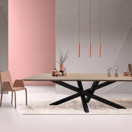 Table mikado rectangulaire chêne blanchi et métal - 180L x 100P