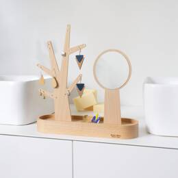 Eden - Arbre à bijoux et miroir à main en hêtre