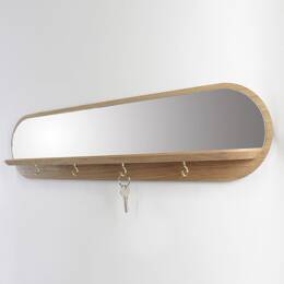 Moonlight - Miroir en chêne avec étagère et crochets - Crochets dorés