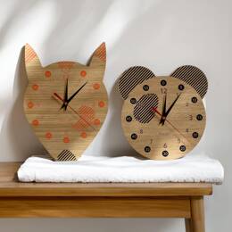 Renard - Horloge pédagogique en médium plaqué chêne