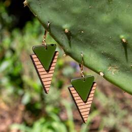 Collection Marinière - Boucles d'oreilles en bois et en cuir - Vert Vegan