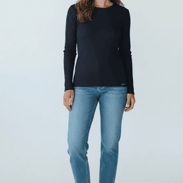 Pull col rond "Alizée" 100% laine mérinos - Marine - Femme