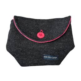 Porte-monnaie upcyclé - anthracite intérieur rose - Mixte