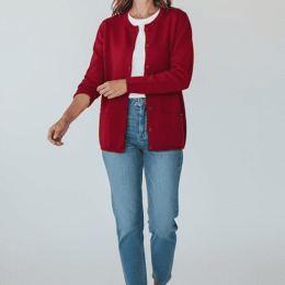 Gilet col rond "Bernic" 50% laine - Rouge - Femme