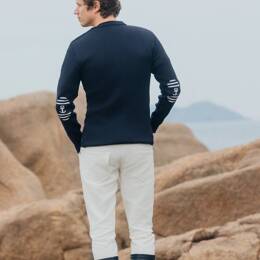Pull à coudières "Ancre rayée" - Bleu Marine - Homme