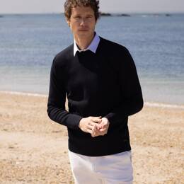 Pull col rond 100% laine vierge Petit Hélice Baie des Caps - Marine - Homme