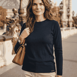Pull col rond "Alizée" 100% laine mérinos - Marine - Femme