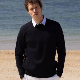 Pull col Rond "Hélice" 100% laine vierge - Marine - Homme