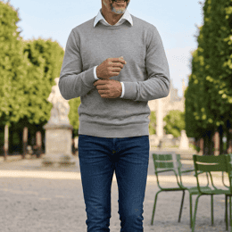 Pull col Rond "Petit Helice" laine mélangée - Beige - Homme