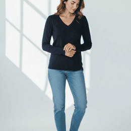 Pull col V "Alizée" 100% laine mérinos - Marine - Femme