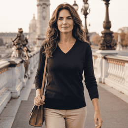 Pull col V "Alizée" 100% laine mérinos - Marine - Femme