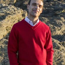 Pull col V "Faouet" Rouge 100% laine vierge - Homme