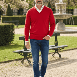 Pull col V "Helice" 50 % laine - rouge - Homme