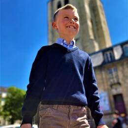 Pull col V Mael 50% laine - Bleu Marine - Enfant