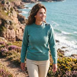 Pull marin Erquy laine vierge — Coupe ample femme - Orange - Femme