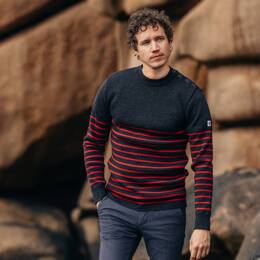 Pull marin homme Petit Erquy rayé — 100 % laine - Anthracite Rouge - Homme