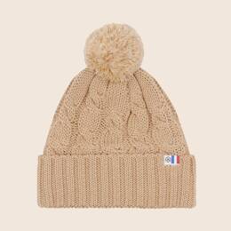 Bonnet pompon laine camel