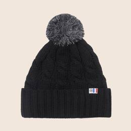 Bonnet pompon laine noir gris