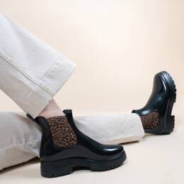 Bottines de pluie crantées noir léopard