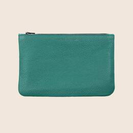 Pochette cuir upcyclé grainé vert